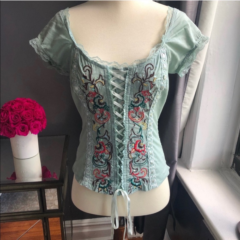 Corset lace up peasant top